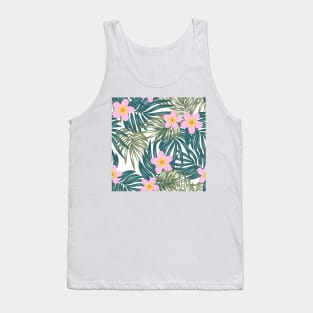 Tropical Leaves & Pink Flowers, Tank Top